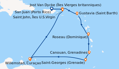 Itinéraire de la croisière Antigua, Iles sous le Vent (St John), Jost Va...