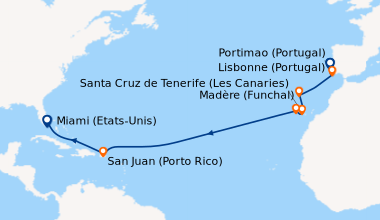 Itinéraire de la croisière Lisbonne (Portugal), Portimao (Portugal), En ...