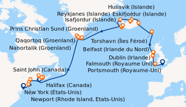 Itinéraire de la croisière Portsmouth (Royaume-Uni), Falmouth (Royaume U...
