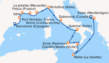 Itinéraire de la croisière Dubrovnik (Croatie), Kotor (Monténégro), En m...