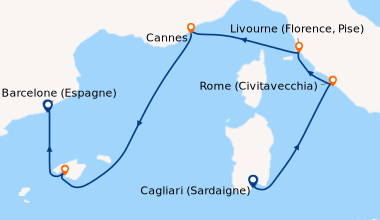 Itinéraire de la croisière Cagliari (Sardaigne), Rome (Civitavecchia), L...