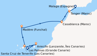 Itinéraire de la croisière Canaries, Maroc et péninsule ibérique