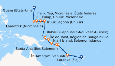 Itinéraire de la croisière Des Fidji à la Micronésie