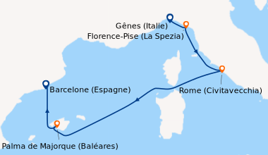 Itinéraire de la croisière Gênes (Italie), Florence-Pise (La Spezia), Ro...