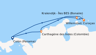 Itinéraire de la croisière Colón (Panama), Carthagène des Indes (Colombi...