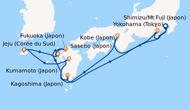 Itinéraire de la croisière Yokohama (Tokyo), En mer, Kobe (Japon), En me...