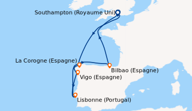 Itinéraire de la croisière Southampton (Royaume Uni), En mer, La Corogne...