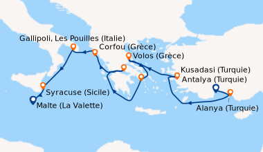 Itinéraire de la croisière La Méditerranée : empreintes des grandes civilisations