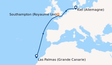 Itinéraire de la croisière Kiel (Allemagne), En mer, En mer, Southampton...