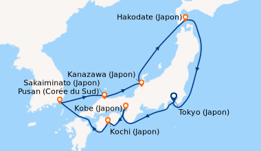 Itinéraire de la croisière Tokyo (Japon), En mer, Kobe (Japon), Kobe (Ja...