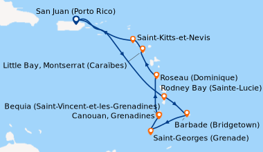 Itinéraire de la croisière San Juan (Porto Rico), En mer, Rodney Bay (Sa...