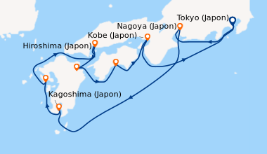 Itinéraire de la croisière Tokyo (Japon), Nagoya (Japon), En mer, Kagosh...