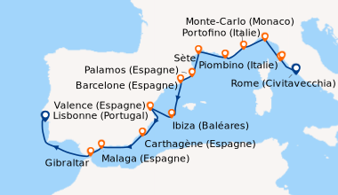 Itinéraire de la croisière Rome (Civitavecchia), Piombino (Italie), Livo...