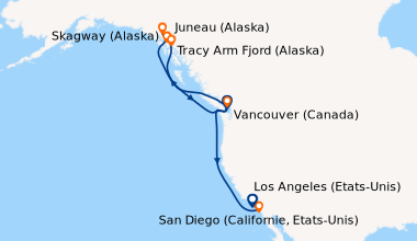 Itinéraire de la croisière Vancouver (Canada), En mer, Juneau (Alaska), ...