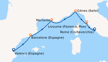 Itinéraire de la croisière Valence (Espagne), Barcelone (Espagne), Marse...