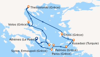 Itinéraire de la croisière Athènes (Le Pirée), Syros, Ermoupoli (Grèce),...