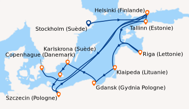 Itinéraire de la croisière Stockholm (Suède), Helsinki (Finlande), Talli...