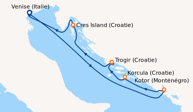 Itinéraire de la croisière Venise (Italie), En mer, Kotor (Monténégro), ...