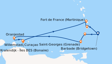 Itinéraire de la croisière Barbade (Bridgetown), Bequia (Saint-Vincent-e...