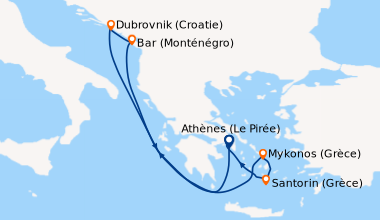 Itinéraire de la croisière Athènes (Le Pirée), En mer, Dubrovnik (Croati...