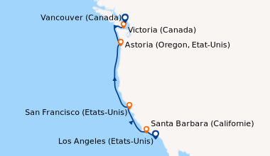 Itinéraire de la croisière Los Angeles (Etats-Unis), Santa Barbara (Cali...