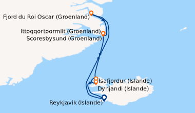 Itinéraire de la croisière Reykjavik (Islande), En mer, Fjord du Roi Osc...