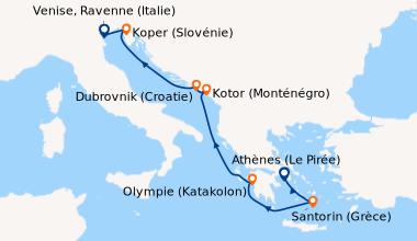 Itinéraire de la croisière Athènes (Le Pirée), Santorin (Grèce), Olympie...