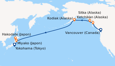 Itinéraire de la croisière Vancouver (Canada), Ketchikan (Alaska), Sitka...