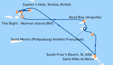 Itinéraire de la croisière Saint Martin (Philipsburg) Antilles Française...