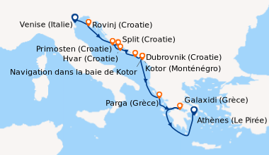 Itinéraire de la croisière De la cité des Doges à la cité des dieux