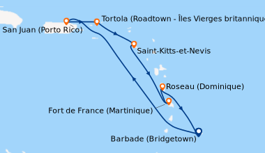 Itinéraire de la croisière Barbade (Bridgetown), En mer, San Juan (Porto...