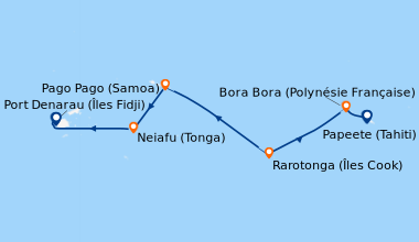 Itinéraire de la croisière Papeete (Tahiti), Bora Bora (Polynésie França...