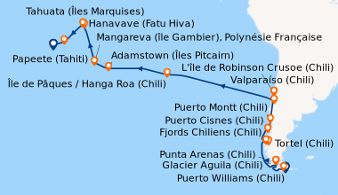 Itinéraire de la croisière Puerto Williams (Chili), Ushuaia (Argentine),...