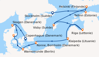 Itinéraire de la croisière Stockholm (Suède), Tallinn (Estonie), Helsink...