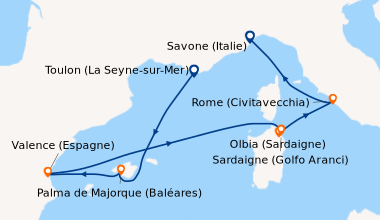 Itinéraire de la croisière France, Baléares, Espagne, Italie