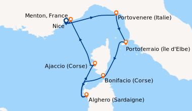 Itinéraire de la croisière Nice, Portovenere (Italie), Portoferraio (île...