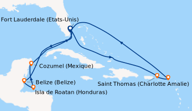 Itinéraire de la croisière Fort Lauderdale (Etats-Unis), En mer, Belize ...