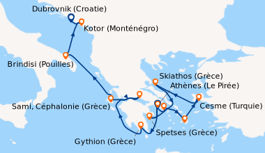 Itinéraire de la croisière Athènes (Le Pirée), Spetses (Grèce), Milos (G...