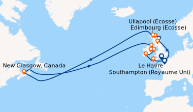 Itinéraire de la croisière Southampton (Royaume Uni) , En mer, Edimbourg...