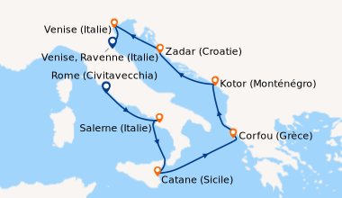 Itinéraire de la croisière Rome (Civitavecchia), Salerne (Italie), Catan...