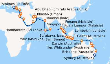 Itinéraire de la croisière Sydney (Australie), En mer, Brisbane (Austral...