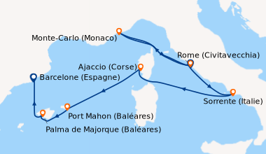 Itinéraire de la croisière Rome (Civitavecchia), Monte-Carlo (Monaco), M...