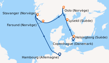 Itinéraire de la croisière Copenhague (Danemark), Copenhague (Danemark),...
