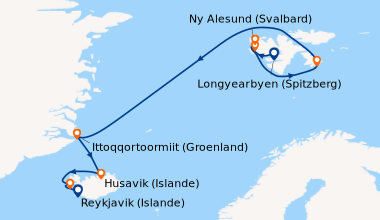 Itinéraire de la croisière Du Svalbard à l’Islande : odyssée polaire