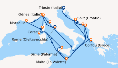 Itinéraire de la croisière Rome (Civitavecchia), Gênes (Italie), Marseil...