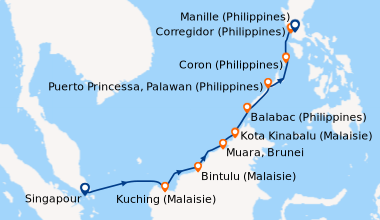 Itinéraire de la croisière Joyaux et mystères des Philippines et de Bornéo