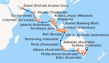 Itinéraire de la croisière Sydney (Australie), Eden (Australie), En mer,...