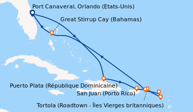 Itinéraire de la croisière Port Canaveral, Orlando (Etats-Unis), En mer,...