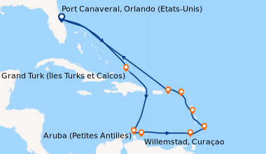 Itinéraire de la croisière Port Canaveral, Orlando (Etats-Unis), En mer,...