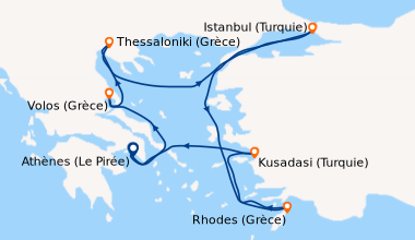 Itinéraire de la croisière Athènes (Le Pirée), En mer, Volos (Grèce), Th...
